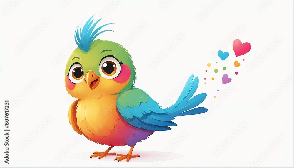 cute colorful bird on plain white background from Generative AI
