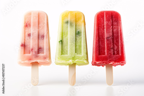 a group of popsicles on a white surface