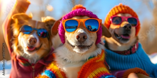 Dogs in sunglasses and clothes having fun together taking a selfie. Concept Pets, Sunglasses, Fashion, Fun Activities, Photo Ideas