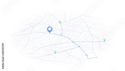 Discover POI location along the route. Online Gps tracking navigation journey on vehicle. Isometric view on map. Vector illustration.