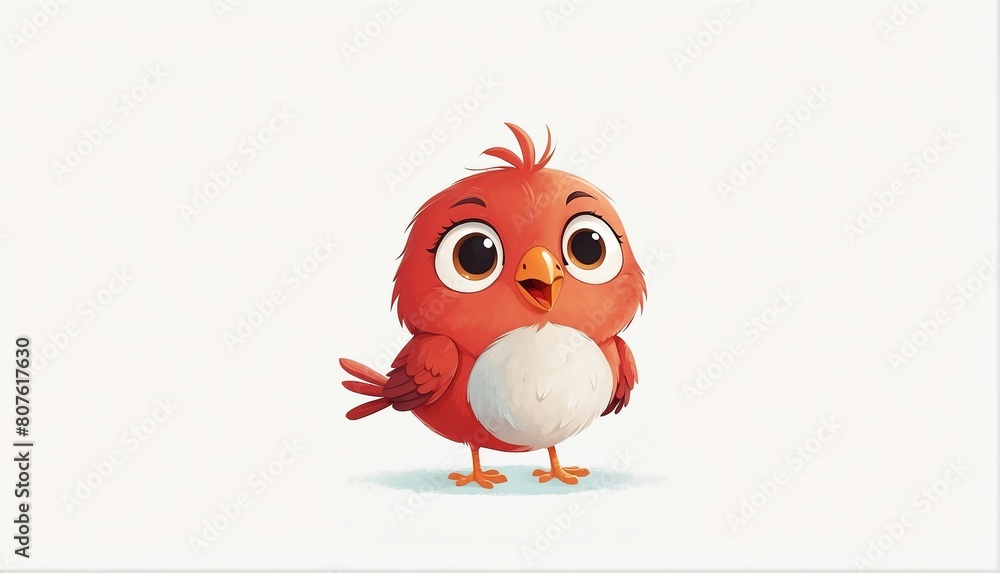 cute red bird on plain white background from Generative AI
