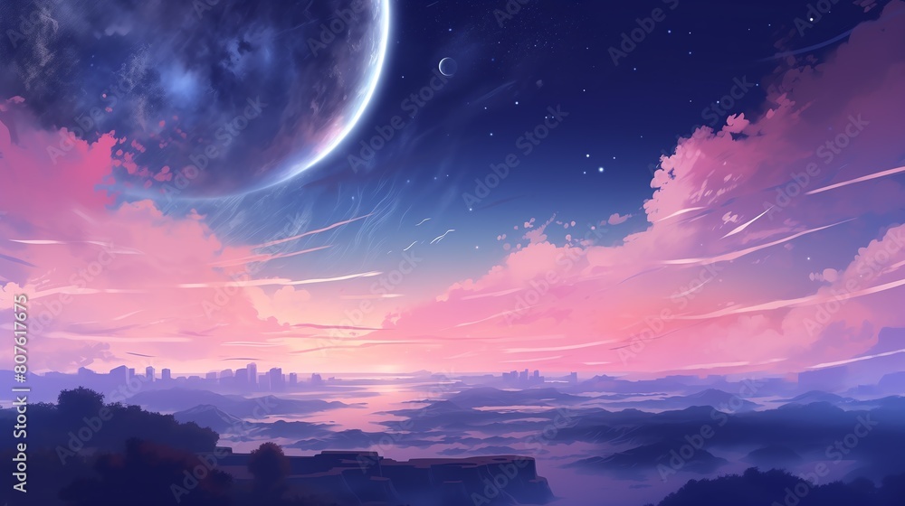 a landscape with a planet and a city in the background a landscape with a planet and a city in the background