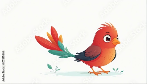 cute red bird on plain white background from Generative AI