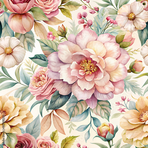 Fototapeta Naklejka Na Ścianę i Meble -  watercolor flowers seamless pattern