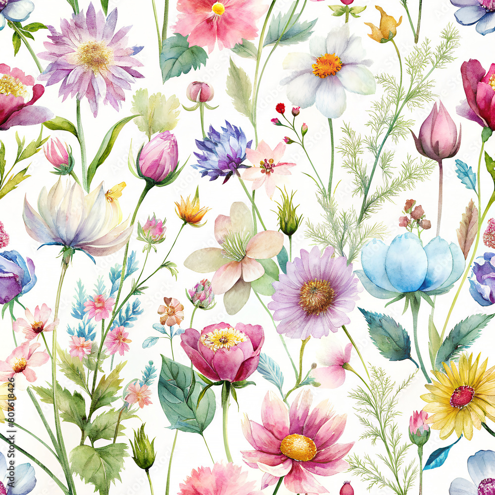 watercolor wildflowers seamless pattern watercolor wildflowers seamless pattern