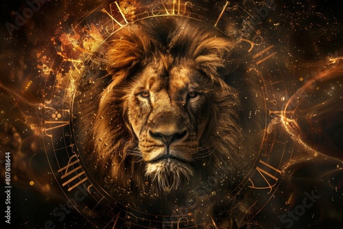 Lions Head With Zodiac Clock photo