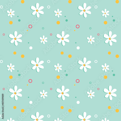 seamless pattern with flowers, summer blue background wallpaper