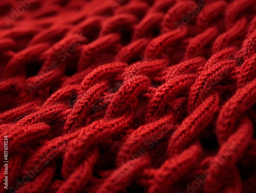 a close up of a red knitted fabric photo