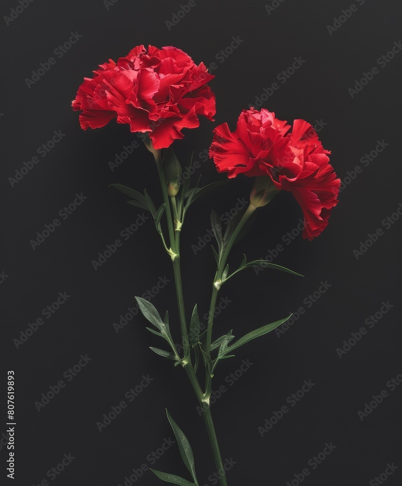 Red carnations on black background Red carnations on black background