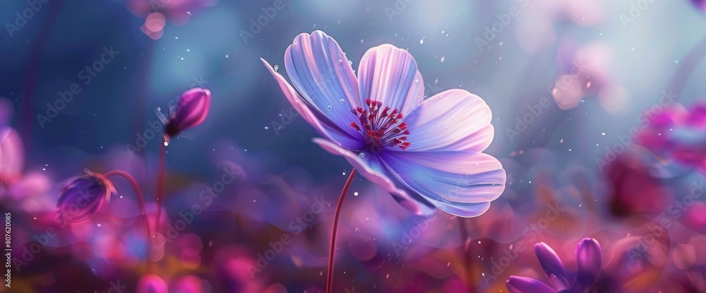 Lose Yourself In The Enchanting World Of A Digital Painting Portraying A Delicate Cosmos Flower Against A Cool-Toned Background, Background HD For Designer Lose Yourself In The Enchanting World Of A Digital Painting Portraying A Delicate Cosmos Flower Against A Cool-Toned Background, Background HD For Designer