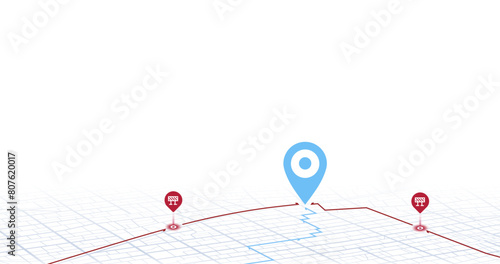 Highway disruptions. Accident road. GPS navigator screen with signs of streets. Closed turns of the route, road. Traffic detours on isometric map. Location tracks dashboard. Vector illustration photo