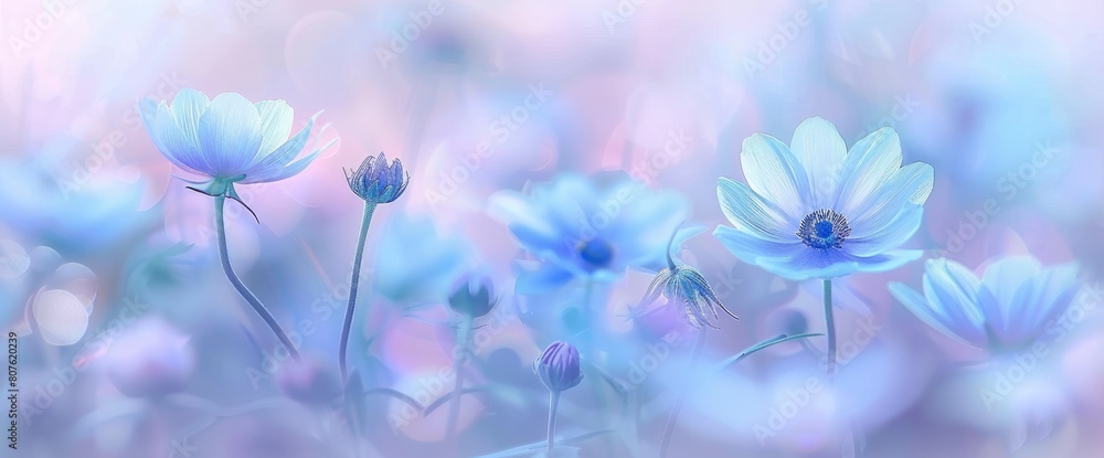 Lose Yourself In The Ethereal Beauty Of Blue Cosmos Flowers Painted Against A Soft Focus Background, Background HD For Designer 