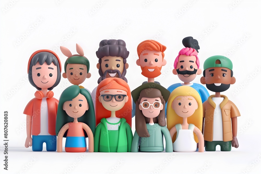 Diverse 3D Avatar Characters on White Studio Background Diverse 3D Avatar Characters on White Studio Background