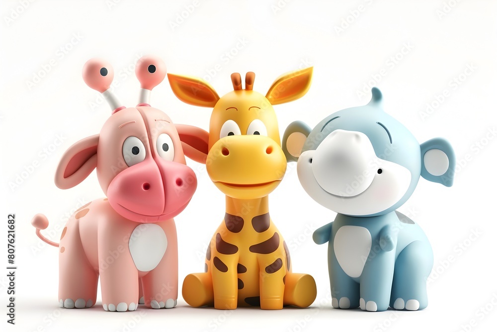 Obraz premium Colorful Quirky Animal Figurines on White Background