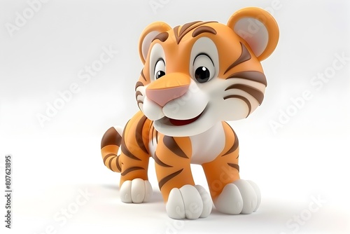 Cheerful 3D Tiger Mascot on White Background
