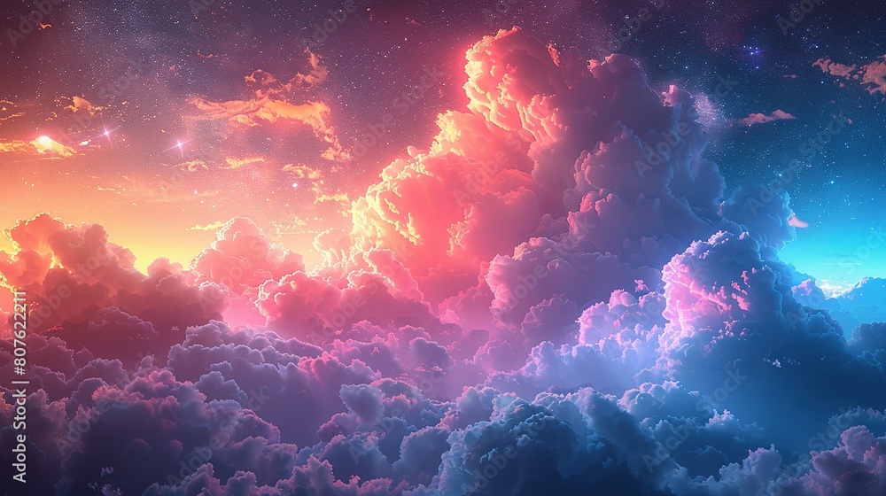 Whimsical Cosmos Canvas: Pastel Clouds and Stars Whimsical Cosmos Canvas: Pastel Clouds and Stars