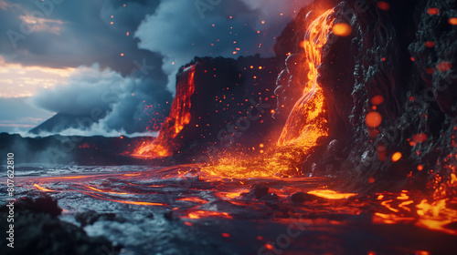 Close-up of molten lava meet the sea 2