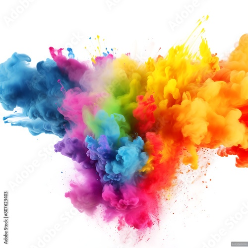 Colorful explosion of paint. Isolated on white background. 3d rendering.