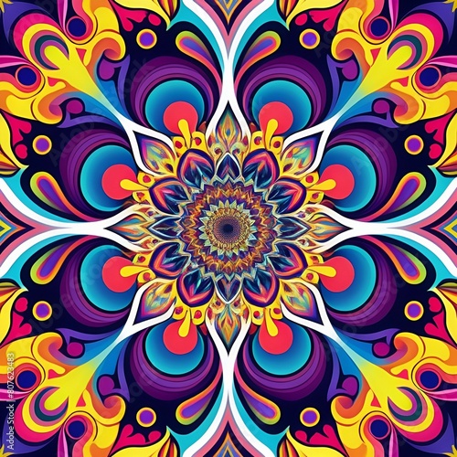 Vibrant Colorful Psychedelic Mandala Art