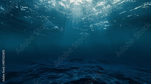 Dark blue ocean visible from underwater with vast expanse #807623603