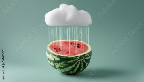Fruity Storm: Watermelon Downpour in a Cloudy Sky