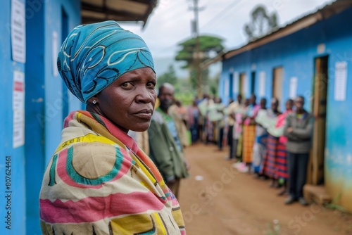 A woman stands in line in front of a polling station in Rwanda, waiting for the opportunity to vote in national elections. photo
