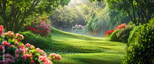 Marvel At The Scenic View Of A Beautiful Landscape Garden With A Green Mowed Lawn, Background HD For Designer 