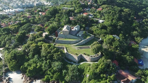 Aerial view captures the São José da Ponta Grossa Fortress in Jurerê Internacional. photo