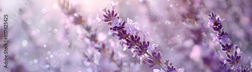 Dynamic graphic poster with lavender flowers floating against a soft  neutral backdrop  creating a serene contrast that showcases their soothing effect