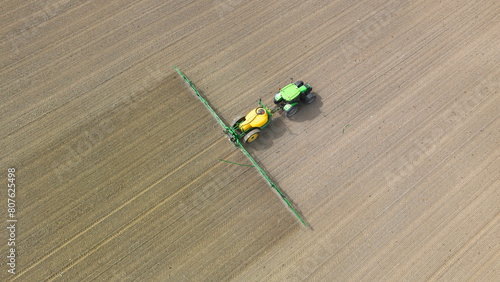 chemical spraying of young cereals, air view