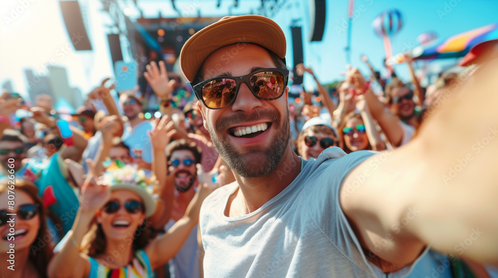 Obraz premium Cheerful man at the music festival