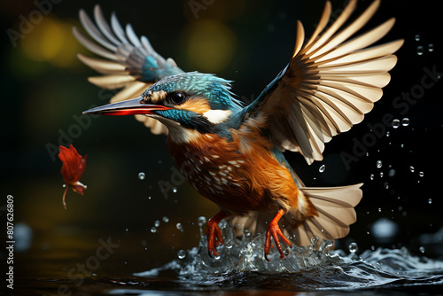 Kingfisher (Alcedo atthis) in the rain.