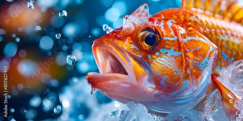 Educational Image  Fish with Open Mouth Against Ice Background. Concept Animal Behavior  Aquatic Life  Environmental Change  Wildlife Conservation  Climate Impact