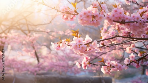 spring garden adorned with delicate cherry blossoms,  photo