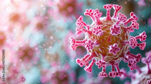 Flu virus cell containing the Coronavirus Covid 19 outbreak influenza virus background. photo