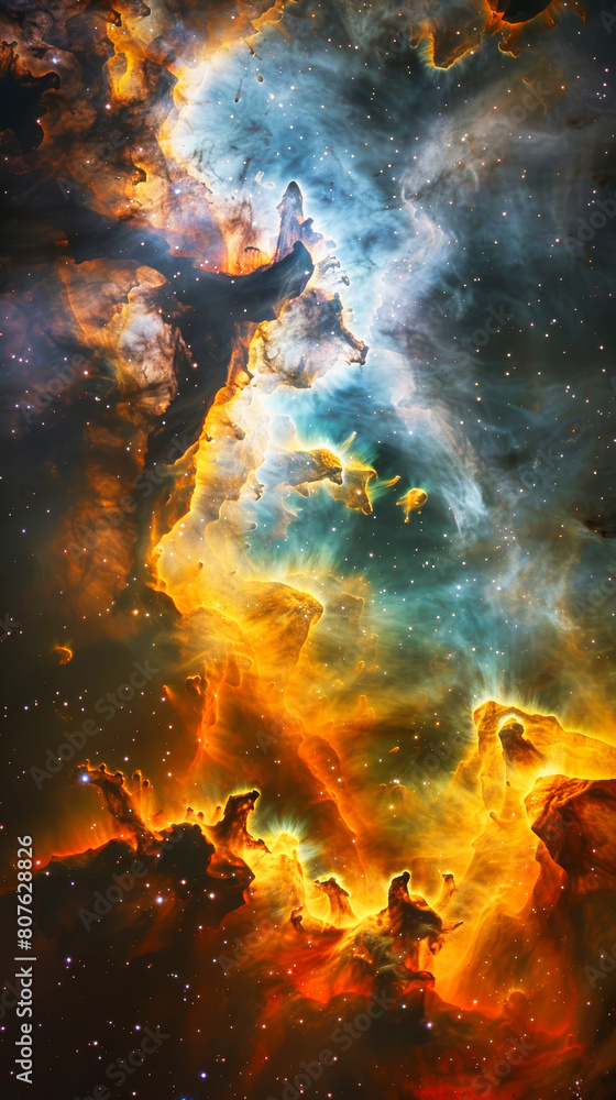 An amazing nebula with colorful clouds and stars in deep space An amazing nebula with colorful clouds and stars in deep space