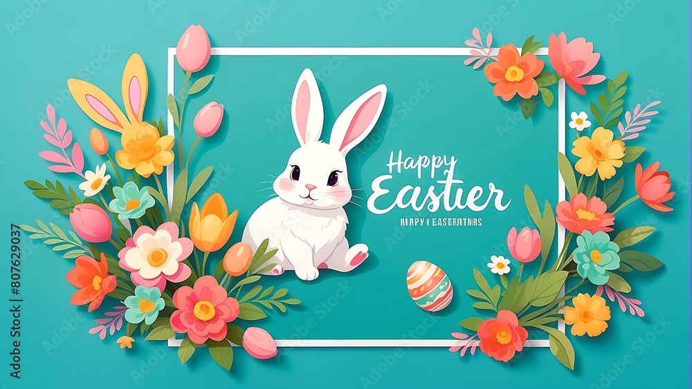 easter greeting card with eggs and bunny