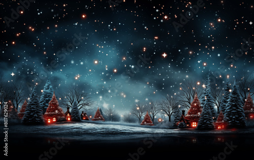 Christmas night landscape. Christmas atmosphere.