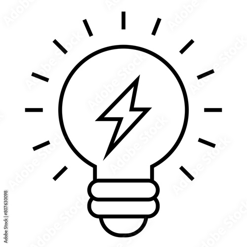 Lightning in light bulb icon. Light bulb symbol with lightning bolt inside. Vector illustration.