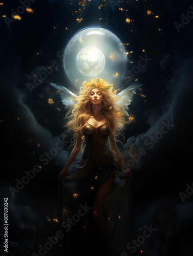Beautiful fairy on a magic night background.