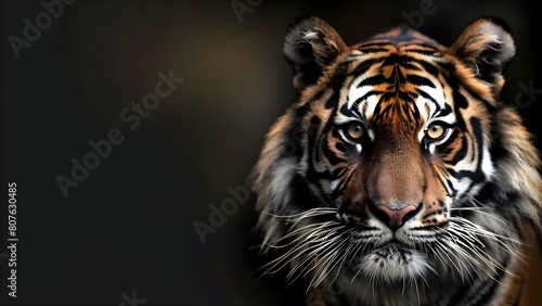 Closeup tiger head with vibrant colors and wide eyes for wallpaper design. Concept Wildlife Photography  Tiger Closeup  Vibrant Colors  Wallpaper Design