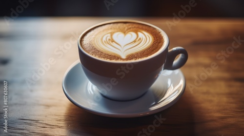 cup of latte with a delicate heart-shaped design crafted by the barista  
