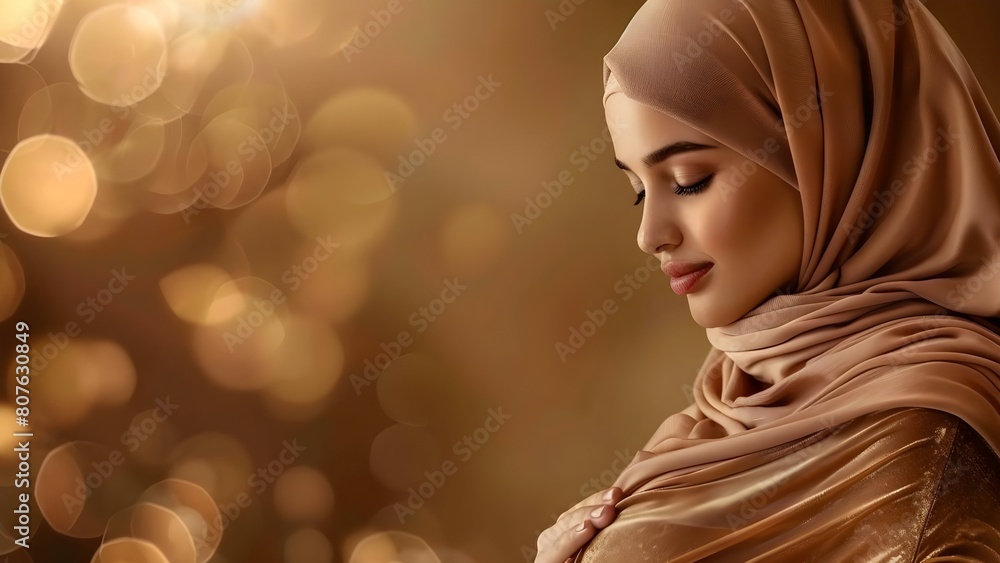 Pregnant woman in hijab in studio background waiting to give birth. Concept Pregnant Woman, Hijab, Studio Background, Maternity Photoshoot, Pregnancy Portrait Pregnant woman in hijab in studio background waiting to give birth. Concept Pregnant Woman, Hijab, Studio Background, Maternity Photoshoot, Pregnancy Portrait