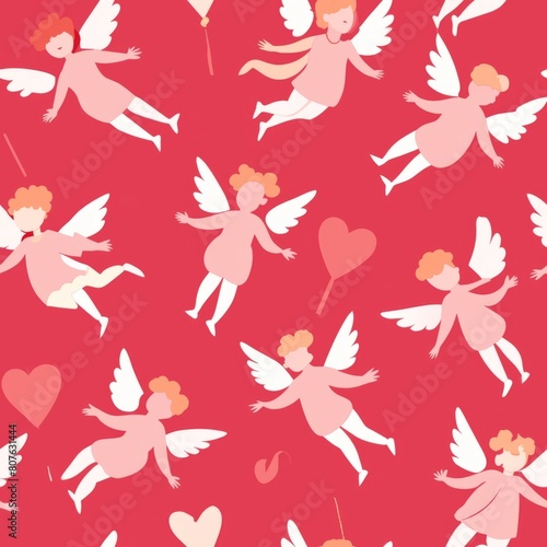 Seamless pattern of playful Cupid figures armed with bows and arrows  spreading love and joy wherever they go  Generative AI