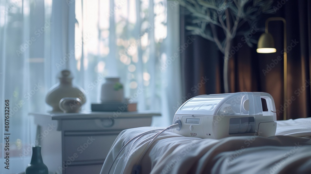 CPAP machine being used to treat sleep apnea, CPAP machine being used to treat sleep apnea,