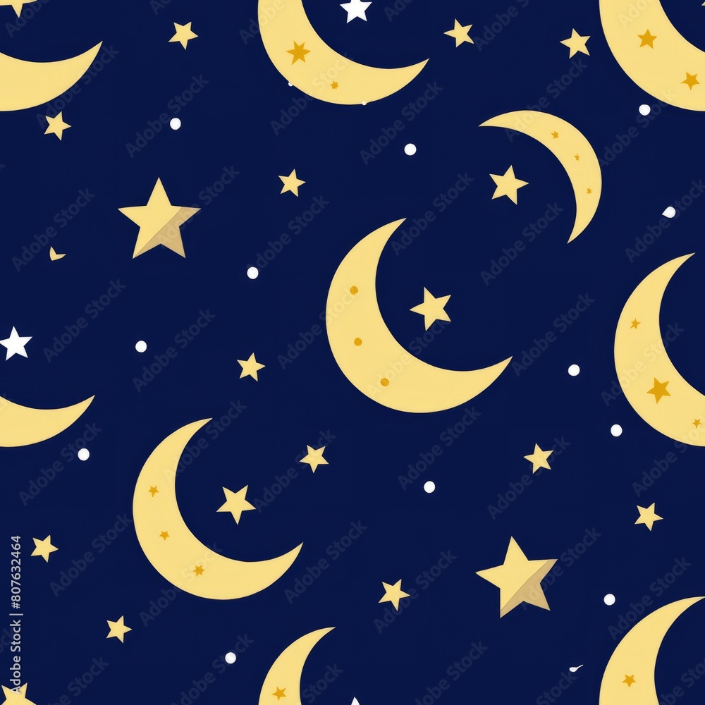 Seamless pattern of shimmering stars and crescent moons against a midnight sky, symbolizing eternal love and romance, Generative AI