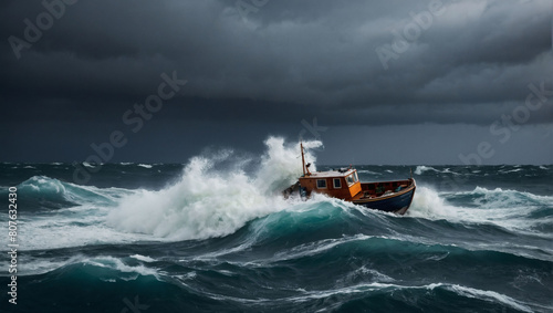 Navigating the Tempest, Lone Boat Battles the Fury of Stormy Seas