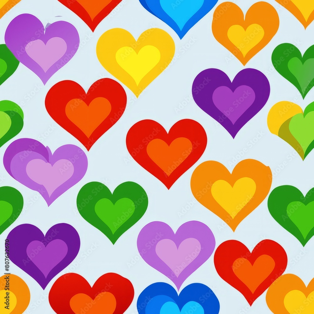 Seamless pattern of vibrant watercolor hearts in a rainbow of colors, celebrating love in all its forms, Generative AI