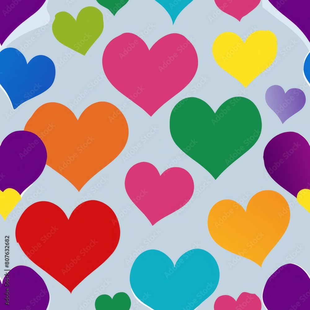 Seamless pattern of vibrant watercolor hearts in a rainbow of colors, celebrating love in all its forms, Generative AI