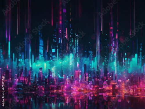 Neon Dreamscape, Cyberpunk-Inspired Abstract Background with Digital Glitch Effect